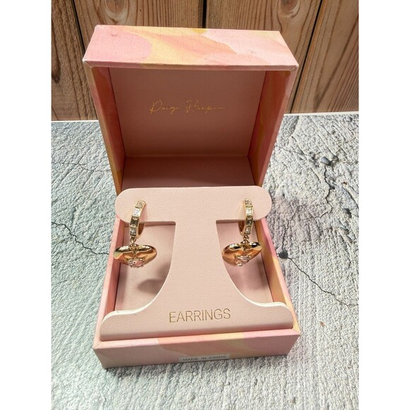 NIB Paige Harper Gold Plated Cubic Zirconia Dangling Drop Heart Earrings - Picture 9 of 11
